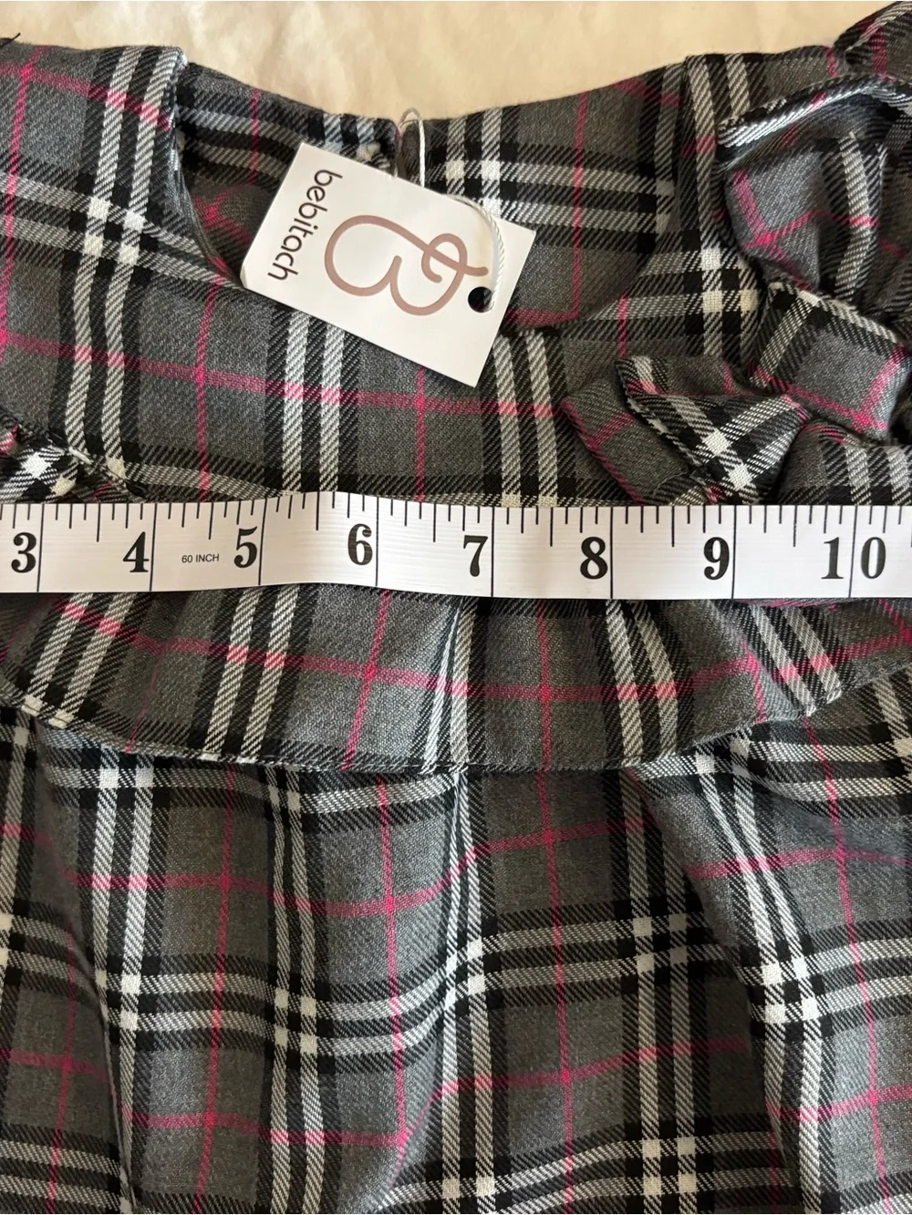 Kid Bebitach Plaid Ruffle Collar Dress - Gray with Pink Accents